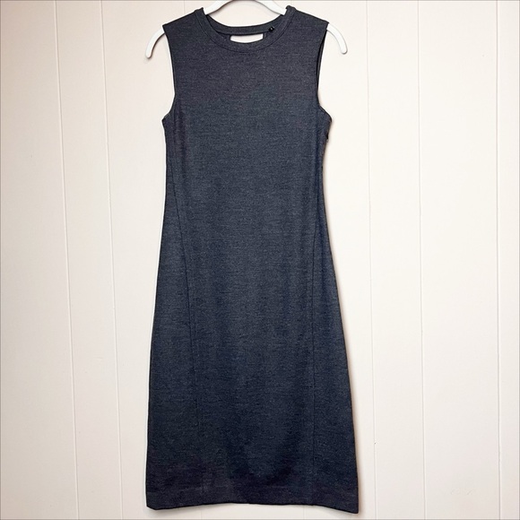 Theory Wool Gevel Dress 4 gray flannel neutral minimalist career work shift - Picture 3 of 14